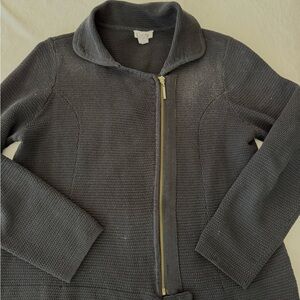 Chico's 1 Size Medium Black Gold Button Zip Up Jacket E46